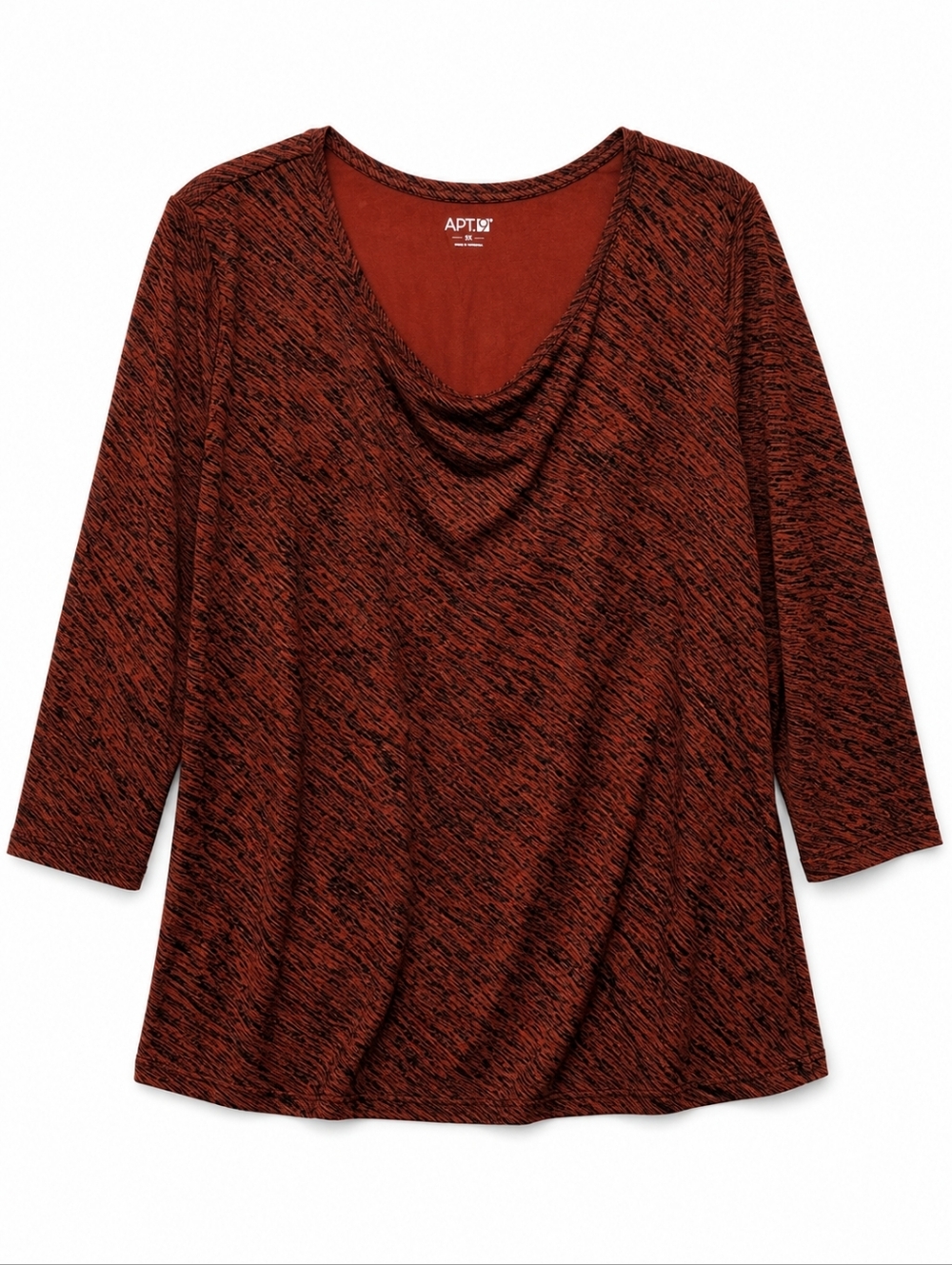 Apt. 9 Red Black Marled Top 3X Scoop Neck 3/4 Sleeve Lightweight Blouse